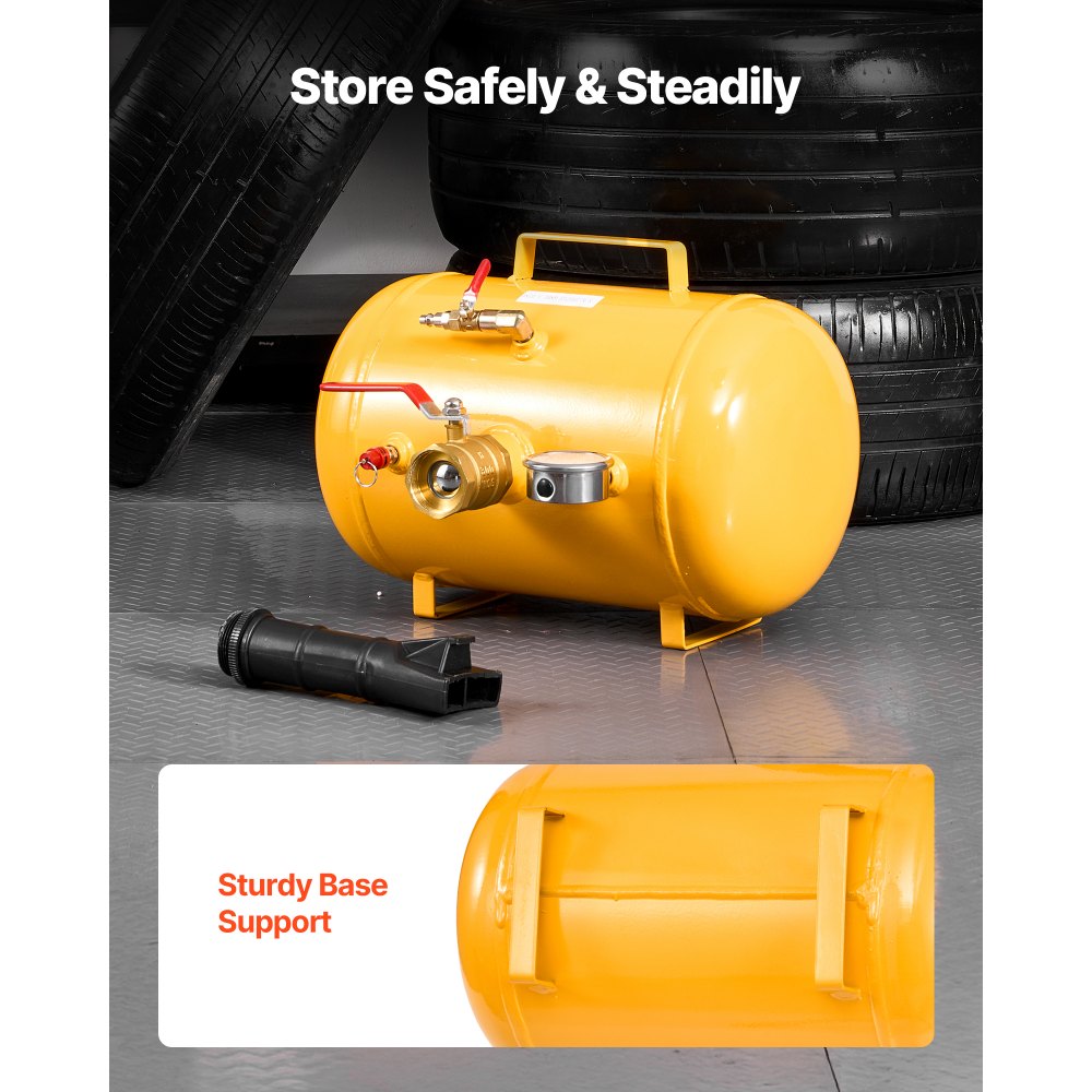VEVOR Destalonador de Neumáticos de 18,9 L, Presión de Trabajo de 0,6-0,8 MPa, Bomba de Aire para Camionetas, Todoterrenos, Jeeps, Furgonetas y Tractores Cortacésped, Amarillo, 400 x 535 x 295 mm