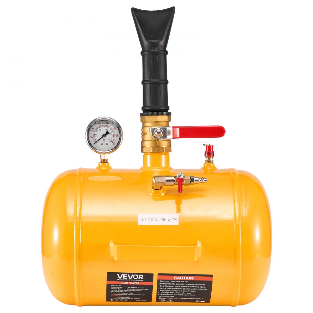 VEVOR Destalonador de Neumáticos de 18,9 L, Presión de Trabajo de 0,6-0,8 MPa, Bomba de Aire para Camionetas, Todoterrenos, Jeeps, Furgonetas y Tractores Cortacésped, Amarillo, 400 x 535 x 295 mm