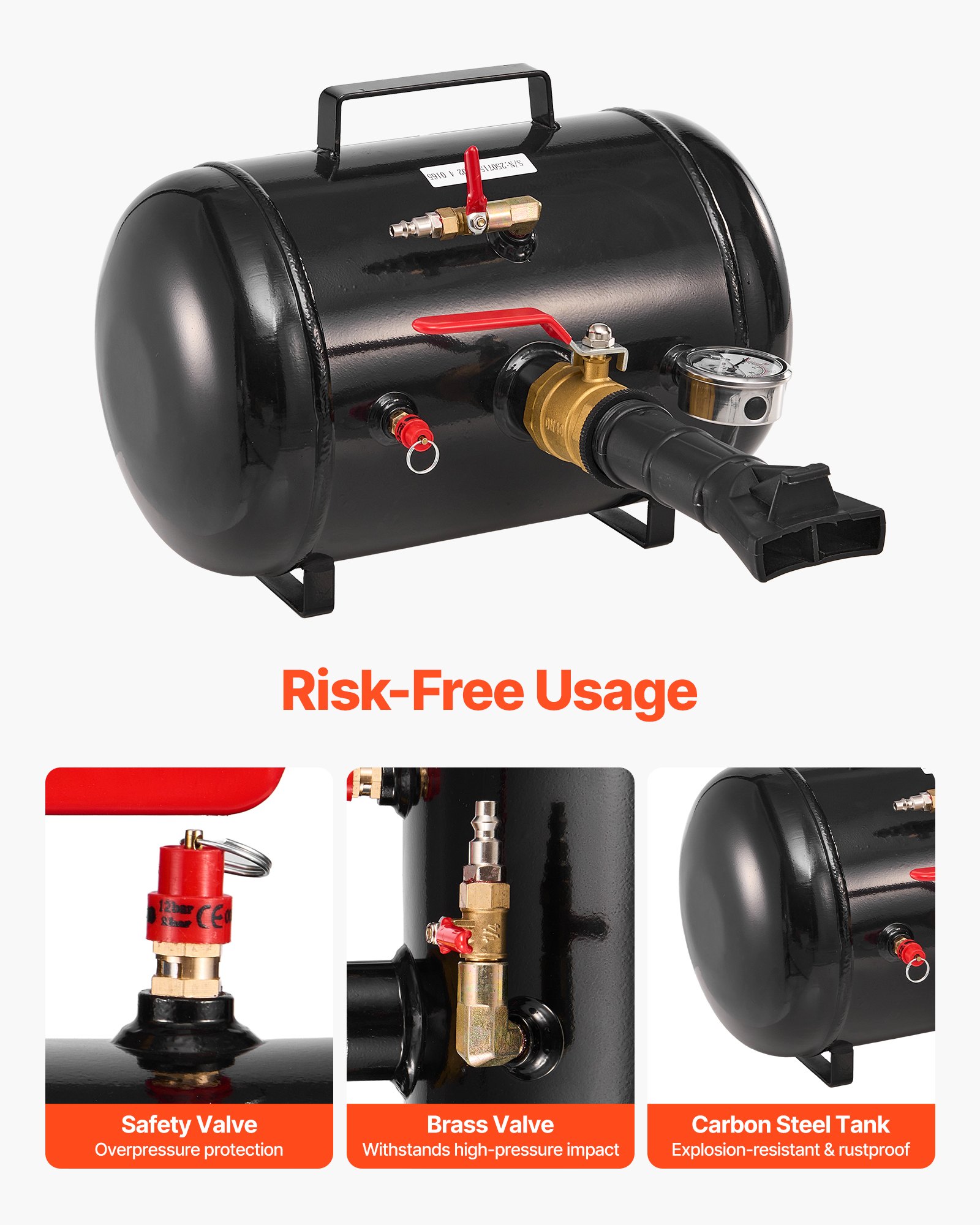 VEVOR Asentador de Talones para Neumáticos 18,9 L, Presión de Trabajo de 0,6-0,8 MPa, Bomba de Aire para Camionetas, Jeeps, Tractores Cortacésped, Autocaravanas, Color Negro, 400 x 535 x 295 mm