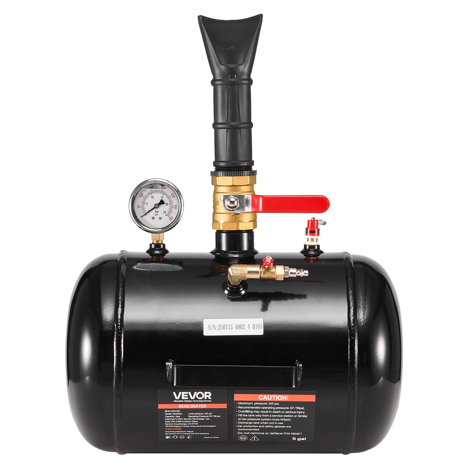 VEVOR Asentador de Talones para Neumáticos 18,9 L, Presión de Trabajo de 0,6-0,8 MPa, Bomba de Aire para Camionetas, Jeeps, Tractores Cortacésped, Autocaravanas, Color Negro, 400 x 535 x 295 mm