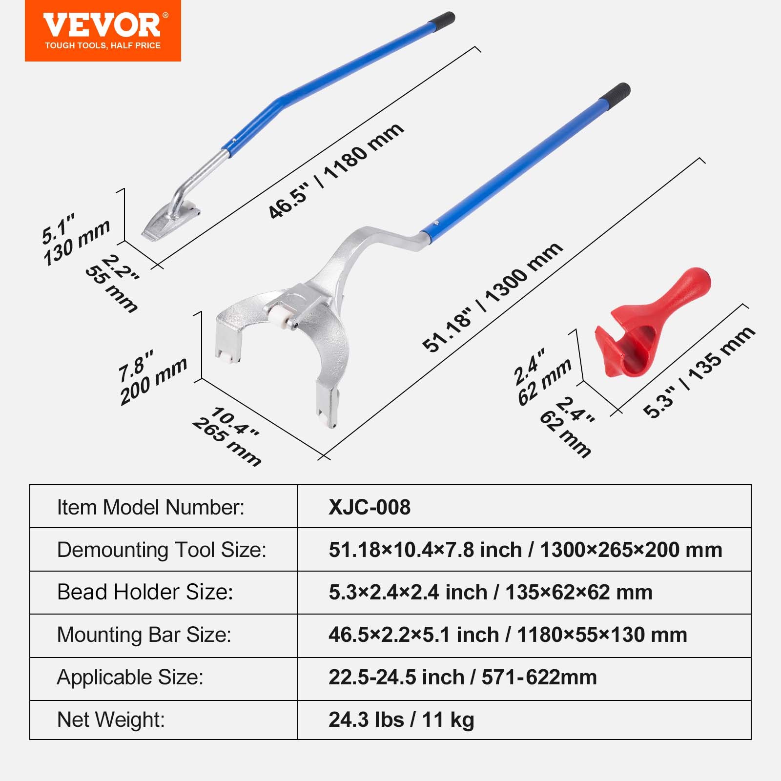 VEVOR Tire Changer 571-622 mm Adjustable, Tire Mounting Tool 546x265x200 mm Tire Iron Tire Lever Tire Changing Machine Tire Changing Tool Tire Lever Manual