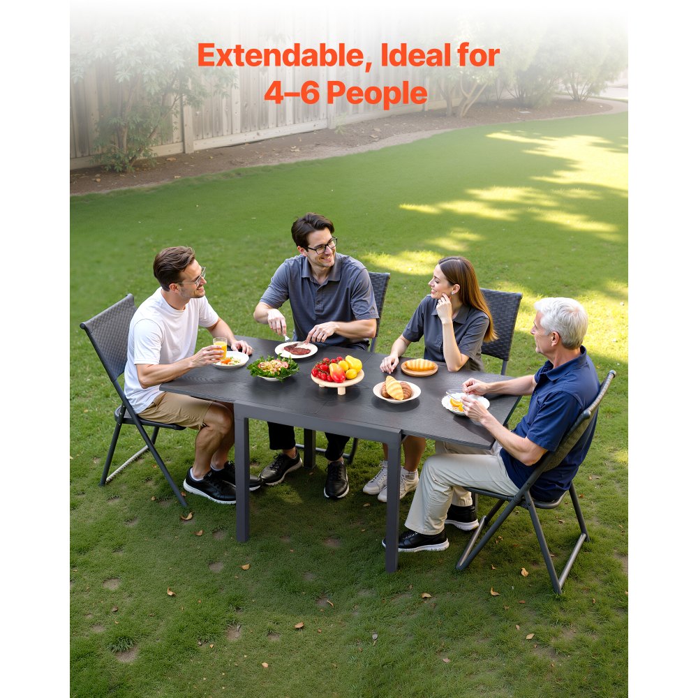 VEVOR Mesa de Terraza Extensible, Fabricada en Acero al Carbono y Aluminio, para Exterior, Terraza, Jardín, Porche, Impermeable, Capacidad de Carga 68 kg, Color Gris Oscuro, 80–160 x 80 x 75 cm