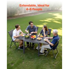 VEVOR Mesa de Terraza Extensible, Fabricada en Acero al Carbono y Aluminio, para Exterior, Terraza, Jardín, Porche, Impermeable, Capacidad de Carga 68 kg, Color Gris Oscuro, 80–160 x 80 x 75 cm