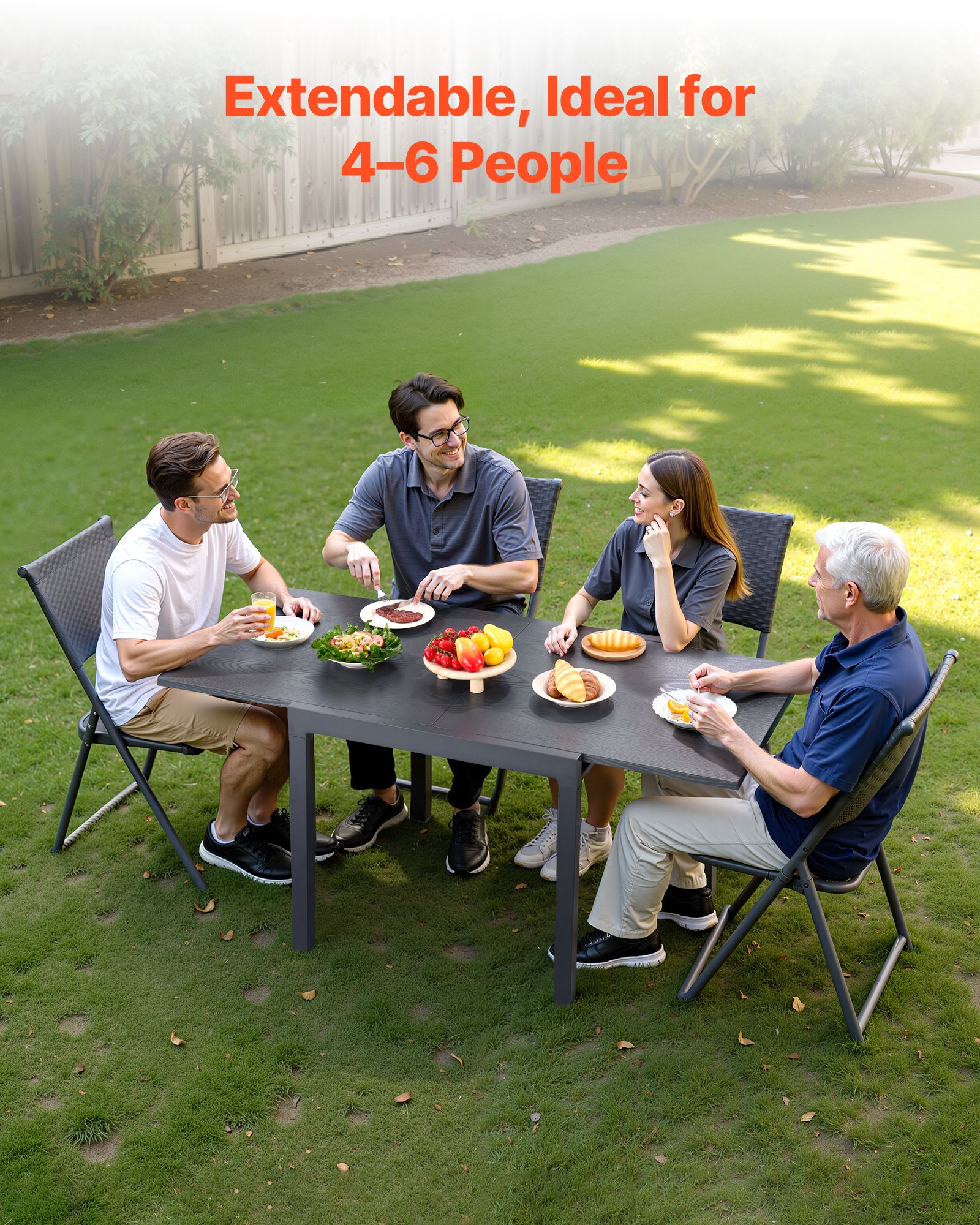 VEVOR Mesa de Terraza Extensible, Fabricada en Acero al Carbono y Aluminio, para Exterior, Terraza, Jardín, Porche, Impermeable, Capacidad de Carga 68 kg, Color Gris Oscuro, 80–160 x 80 x 75 cm