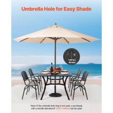 VEVOR Mesa de Patio para Jardín, 1500 x 960 x 725 mm, Rectangular, de Acero al Carbono, para Patio, Jardín, Terraza, Impermeable, con Orificio para Sombrilla de 38 mm, Carga de 68 kg, Color Negro