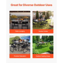 VEVOR Mesa de Patio para Jardín, 1500 x 960 x 725 mm, Rectangular, de Acero al Carbono, para Patio, Jardín, Terraza, Impermeable, con Orificio para Sombrilla de 38 mm, Carga de 68 kg, Color Negro