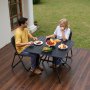 VEVOR Outdoor Patio Dining Table, 94cm Square Metal Steel Slat Backyard Bistro Tables, with 38mm Umbrella Hole, Outside All-Weather Large Furniture for Lawn Garden Porch, Black