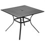 VEVOR Outdoor Patio Dining Table, 94cm Square Metal Steel Slat Backyard Bistro Tables, with 38mm Umbrella Hole, Outside All-Weather Large Furniture for Lawn Garden Porch, Black