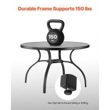 VEVOR Mesa de Patio, Redonda, de Acero al Carbono, para Patio, Jardín, Terraza, Impermeable, con Orificio para Sombrilla de 38 mm, Capacidad de Carga de 68 kg, Color Negro, 1200 x 1200 x 725 mm