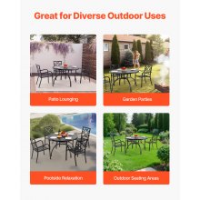 VEVOR Mesa de Patio, Redonda, de Acero al Carbono, para Patio, Jardín, Terraza, Impermeable, con Orificio para Sombrilla de 38 mm, Capacidad de Carga de 68 kg, Color Negro, 1200 x 1200 x 725 mm