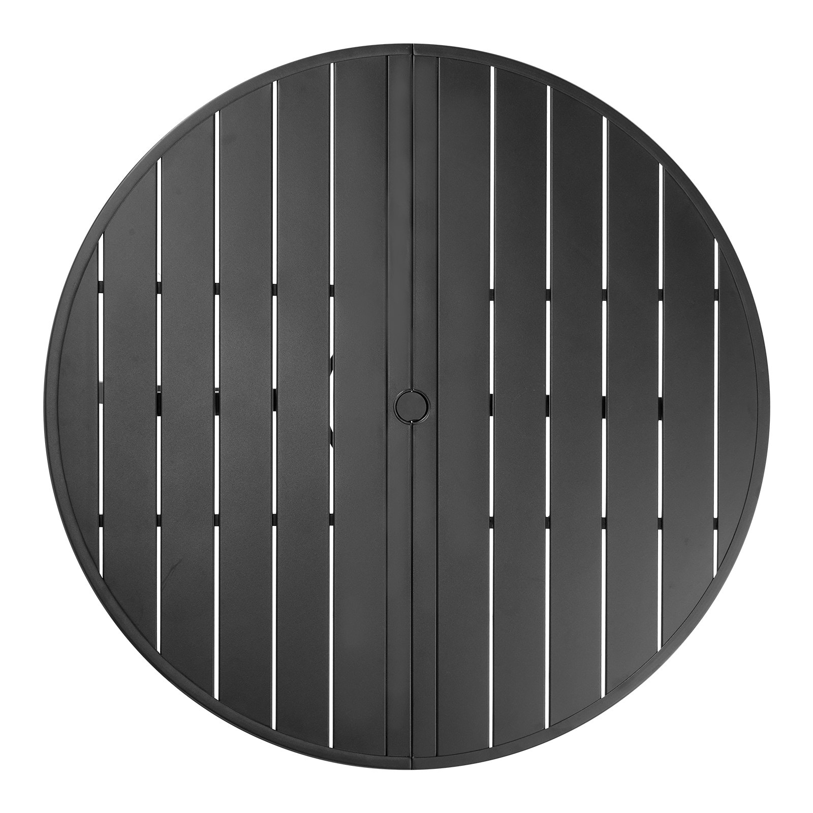 VEVOR Mesa de Patio, Redonda, de Acero al Carbono, para Patio, Jardín, Terraza, Impermeable, con Orificio para Sombrilla de 38 mm, Capacidad de Carga de 68 kg, Color Negro, 1200 x 1200 x 725 mm