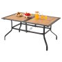 VEVOR Outdoor Patio Dining Table, 150cm Long Rectangular Wood-Like Steel Slat Backyard Bistro Tables for 4-6,  with 38mm Umbrella Hole, All-Weather Large Furniture for Lawn Garden Porch, Brown