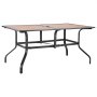 VEVOR Outdoor Patio Dining Table, 150cm Long Rectangular Wood-Like Steel Slat Backyard Bistro Tables for 4-6,  with 38mm Umbrella Hole, All-Weather Large Furniture for Lawn Garden Porch, Brown