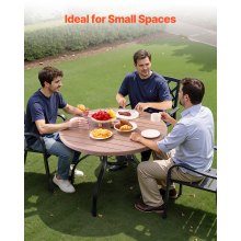VEVOR Mesa de Patio para Jardín y Balcón, Redonda, de Acero al Carbono, para Exteriores, Patio, Terraza, Impermeable, con Orificio para Sombrilla y Veta de Madera, Carga 68 kg, 1035 x 720 mm