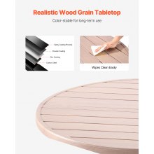 VEVOR Mesa de Patio para Jardín y Balcón, Redonda, de Acero al Carbono, para Exteriores, Patio, Terraza, Impermeable, con Orificio para Sombrilla y Veta de Madera, Carga 68 kg, 1035 x 720 mm