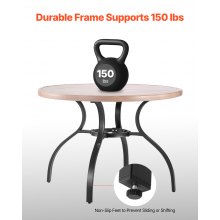 VEVOR Mesa de Patio para Jardín y Balcón, Redonda, de Acero al Carbono, para Exteriores, Patio, Terraza, Impermeable, con Orificio para Sombrilla y Veta de Madera, Carga 68 kg, 1035 x 720 mm
