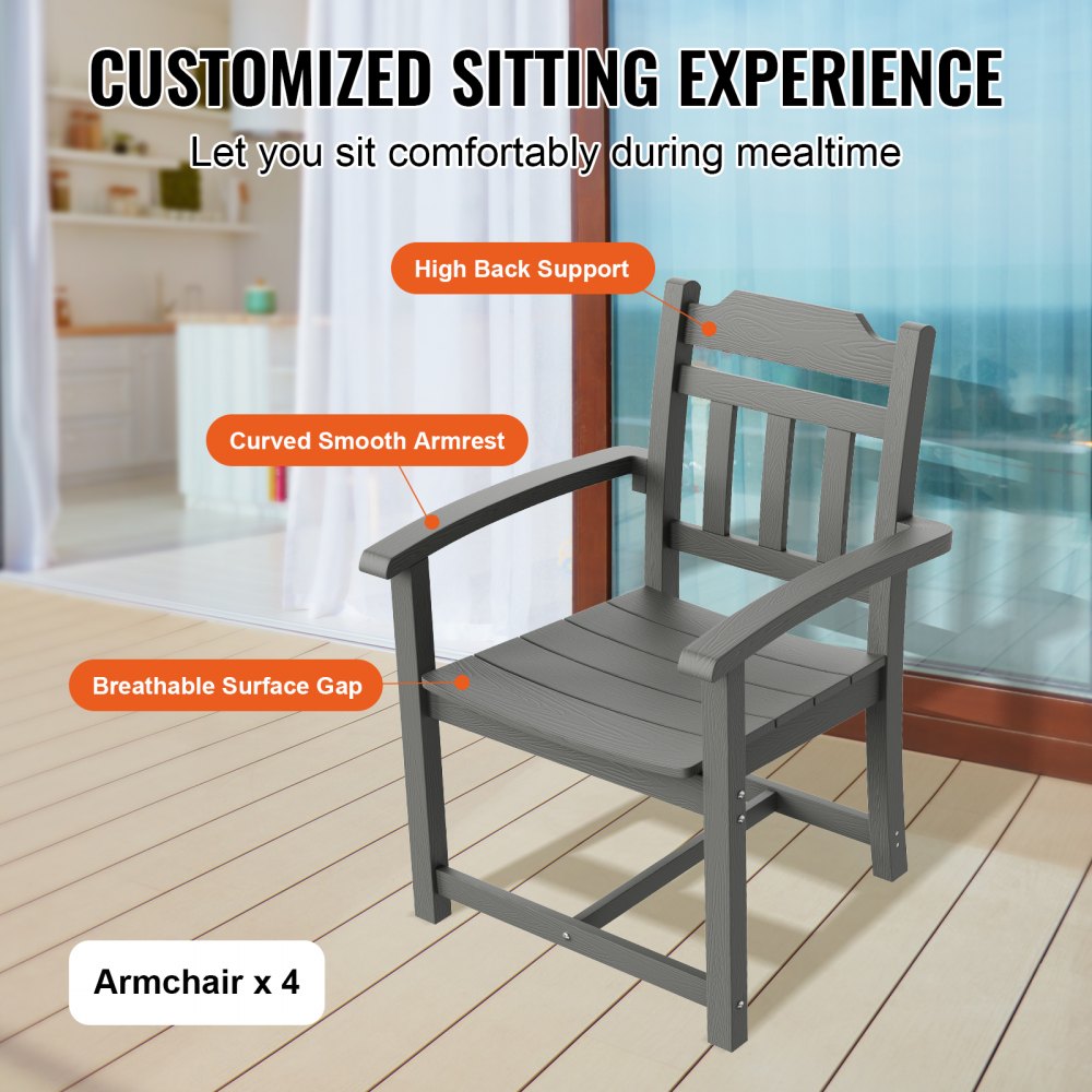 VEVOR 5-piece garden furniture set, balcony furniture set, 1 table + 4 chairs, 150 kg / 150 kg, seating group set, weatherproof, sunproof, dining set, garden patio furniture set, modern balcony furniture, light gray