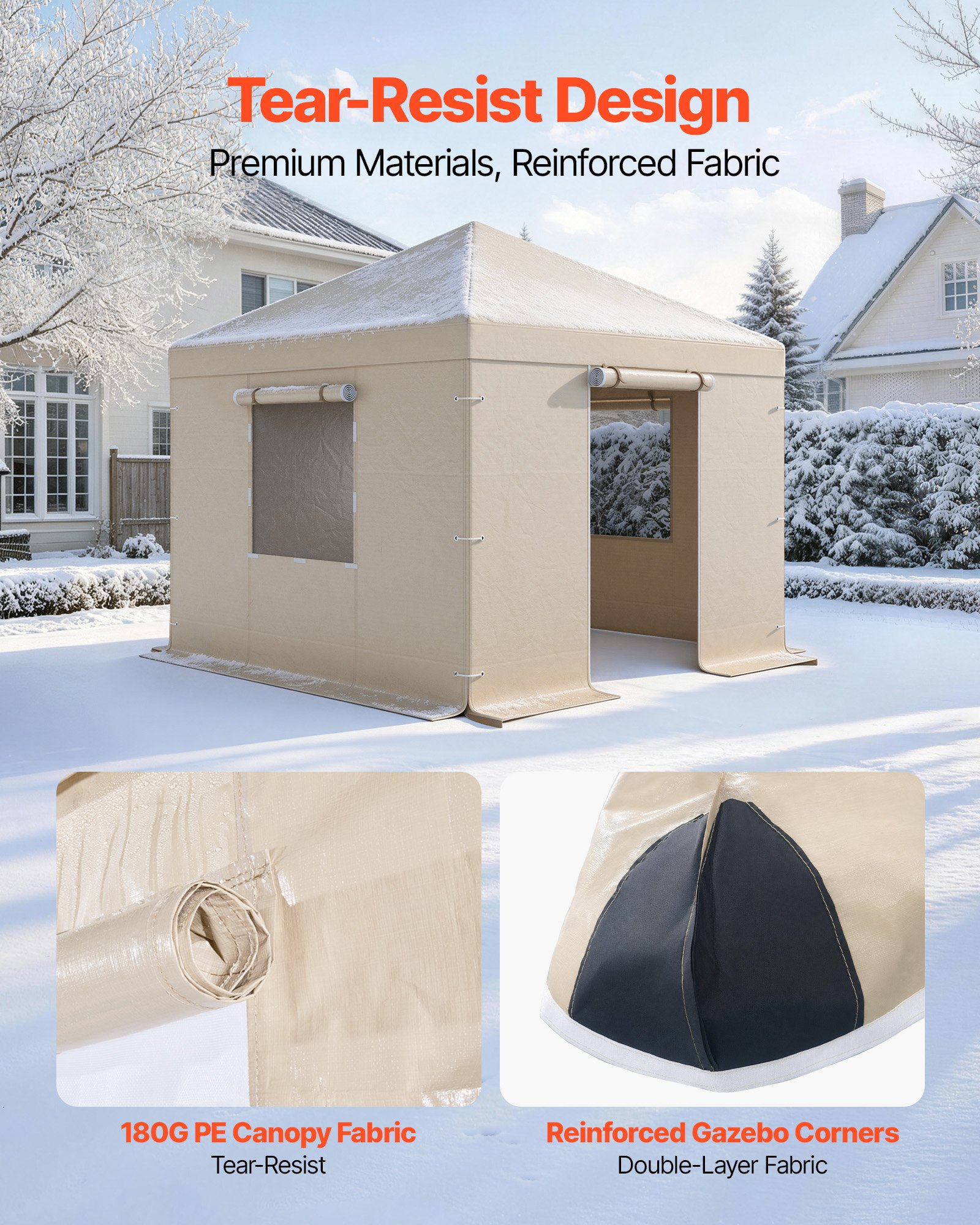 VEVOR Cubierta para Cenador de Invierno, 3,1 x 4,41 m, Cubierta de Cenador Resistente a la Intemperie con Paredes Laterales y Ventanas de Malla, Material de Polietileno, No Incluye Cenadores