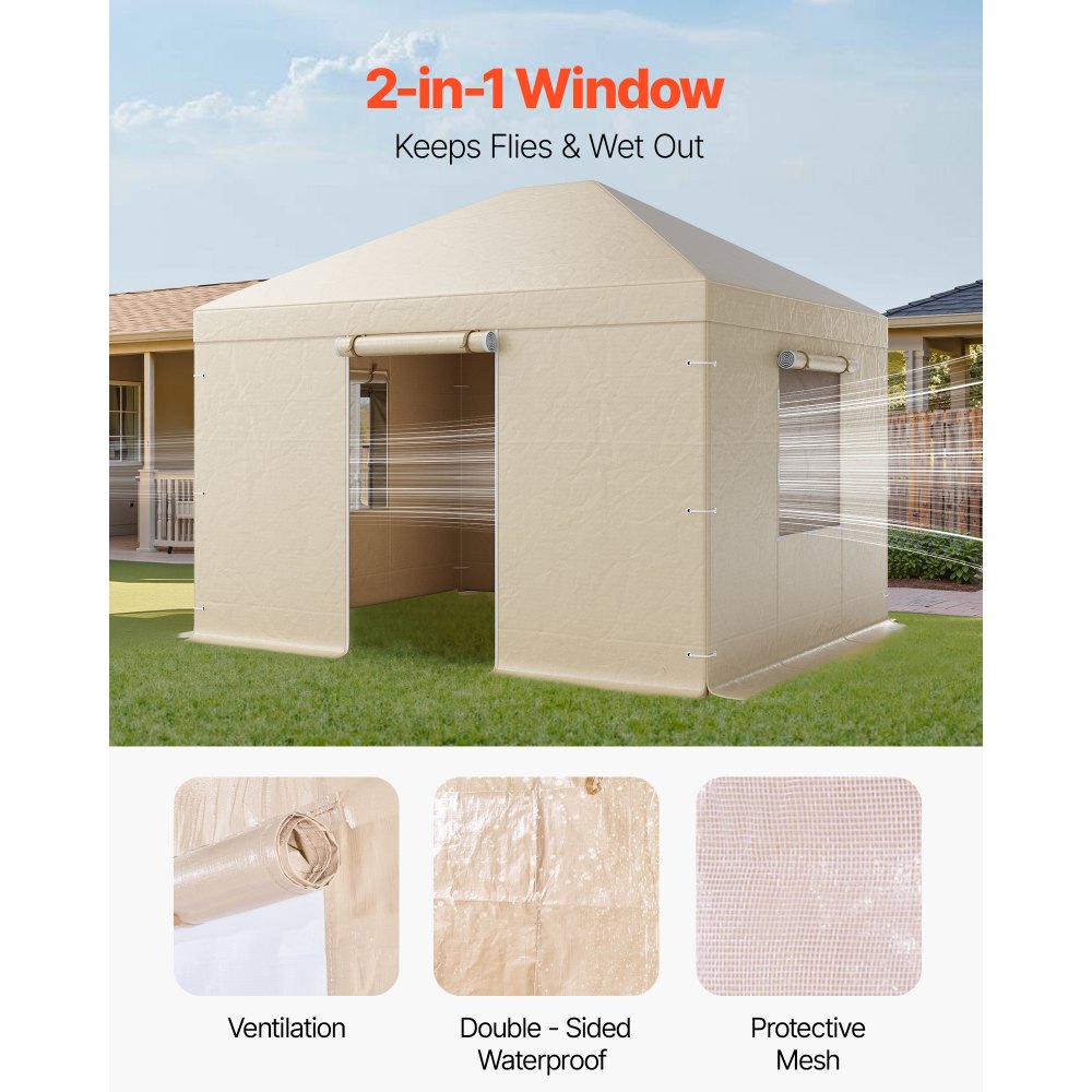 VEVOR Cubierta para Cenador de Invierno, 3,09 x 3,69 m, Cubierta de Cenador Resistente a la Intemperie con Paredes Laterales y Ventanas de Malla, Material de Polietileno, No Incluye Cenadores