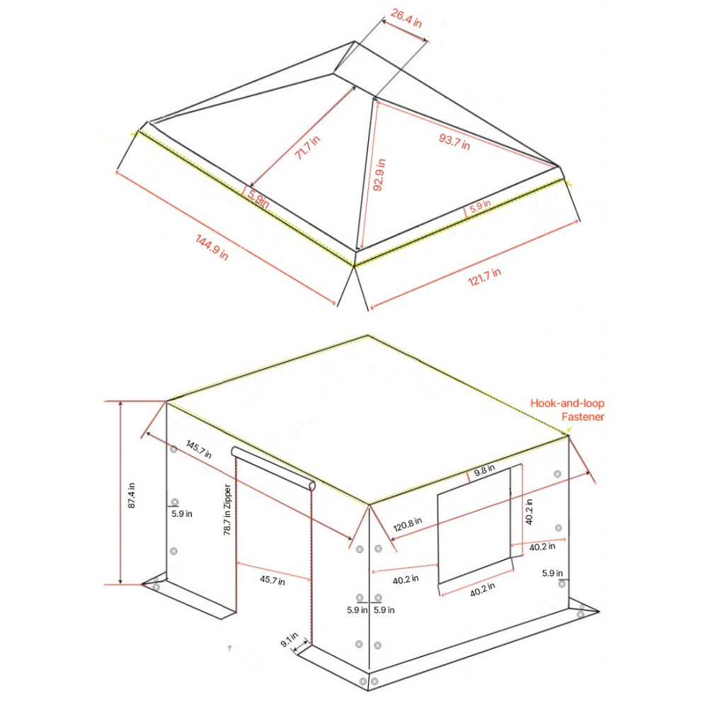 VEVOR Cubierta para Cenador de Invierno, 3,09 x 3,69 m, Cubierta de Cenador Resistente a la Intemperie con Paredes Laterales y Ventanas de Malla, Material de Polietileno, No Incluye Cenadores
