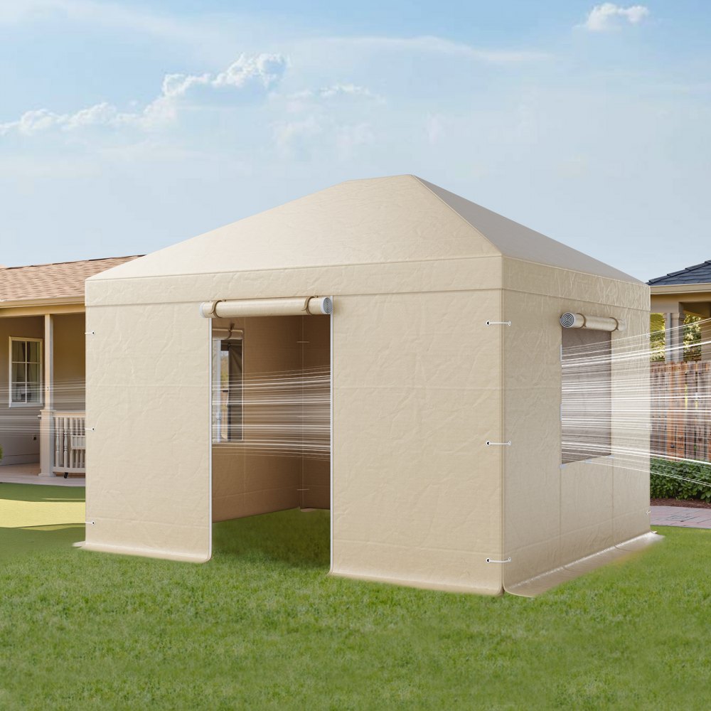 VEVOR Cubierta para Cenador de Invierno, 3,09 x 3,69 m, Cubierta de Cenador Resistente a la Intemperie con Paredes Laterales y Ventanas de Malla, Material de Polietileno, No Incluye Cenadores