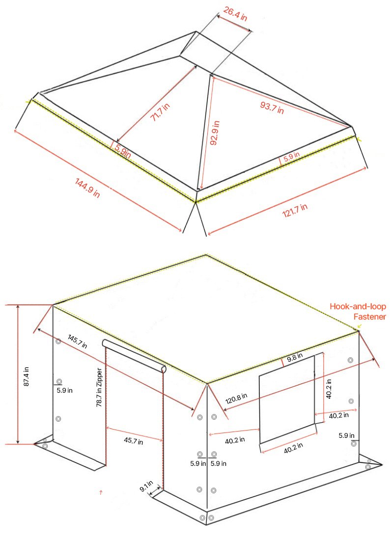 VEVOR Cubierta para Cenador de Invierno, 3,09 x 3,69 m, Cubierta de Cenador Resistente a la Intemperie con Paredes Laterales y Ventanas de Malla, Material de Polietileno, No Incluye Cenadores