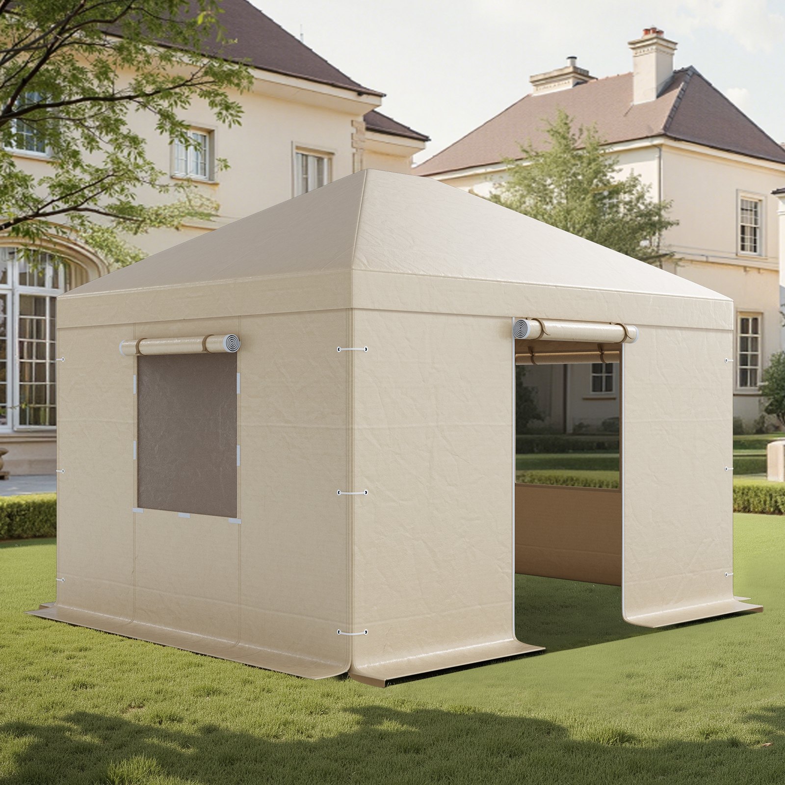 VEVOR Cubierta para Cenador de Invierno, 3,09 x 3,69 m, Cubierta de Cenador Resistente a la Intemperie con Paredes Laterales y Ventanas de Malla, Material de Polietileno, No Incluye Cenadores
