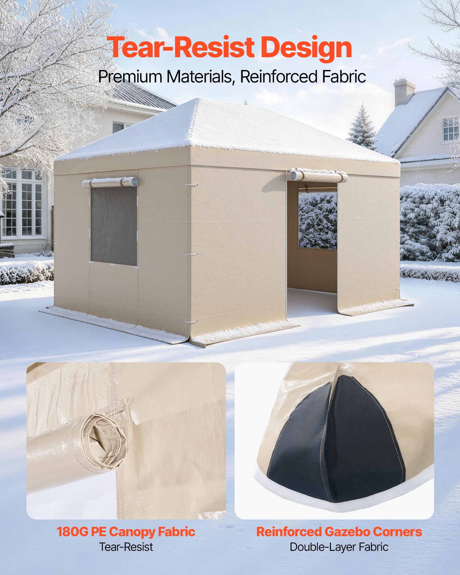 VEVOR Cubierta para Cenador de Invierno, 3,07 x 3,07 m, Cubierta de Cenador Resistente a la Intemperie con Paredes Laterales y Ventanas de Malla, Material de Polietileno, No Incluye Cenadores