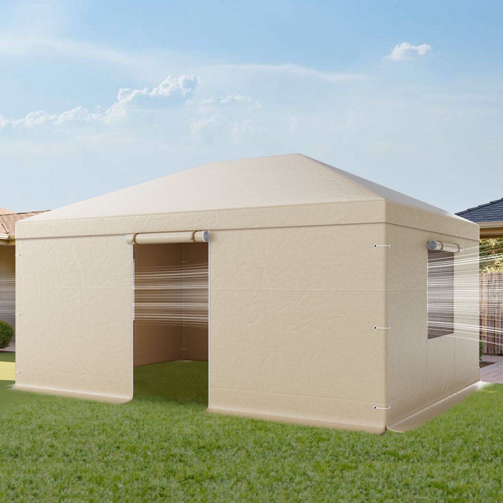 VEVOR Winter Gazebo Cover Fits 3.68 x 4.9 m Hardtop Gazebos, All-Weather Gazebo Cover with Sidewalls & Windows, High-Density PE Material, Enclosed Storage Shelter Covers, Gazebos not Included