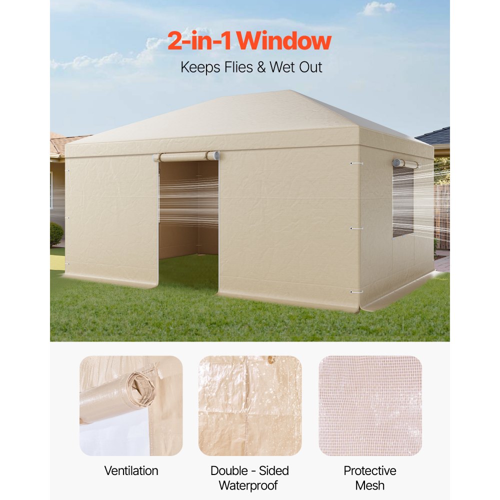 VEVOR Cubierta para Cenador de Invierno, 3,70 x 4,92 m, Cubierta de Cenador Resistente a la Intemperie con Paredes Laterales y Ventanas de Malla, Material de Polietileno, No Incluye Cenadores
