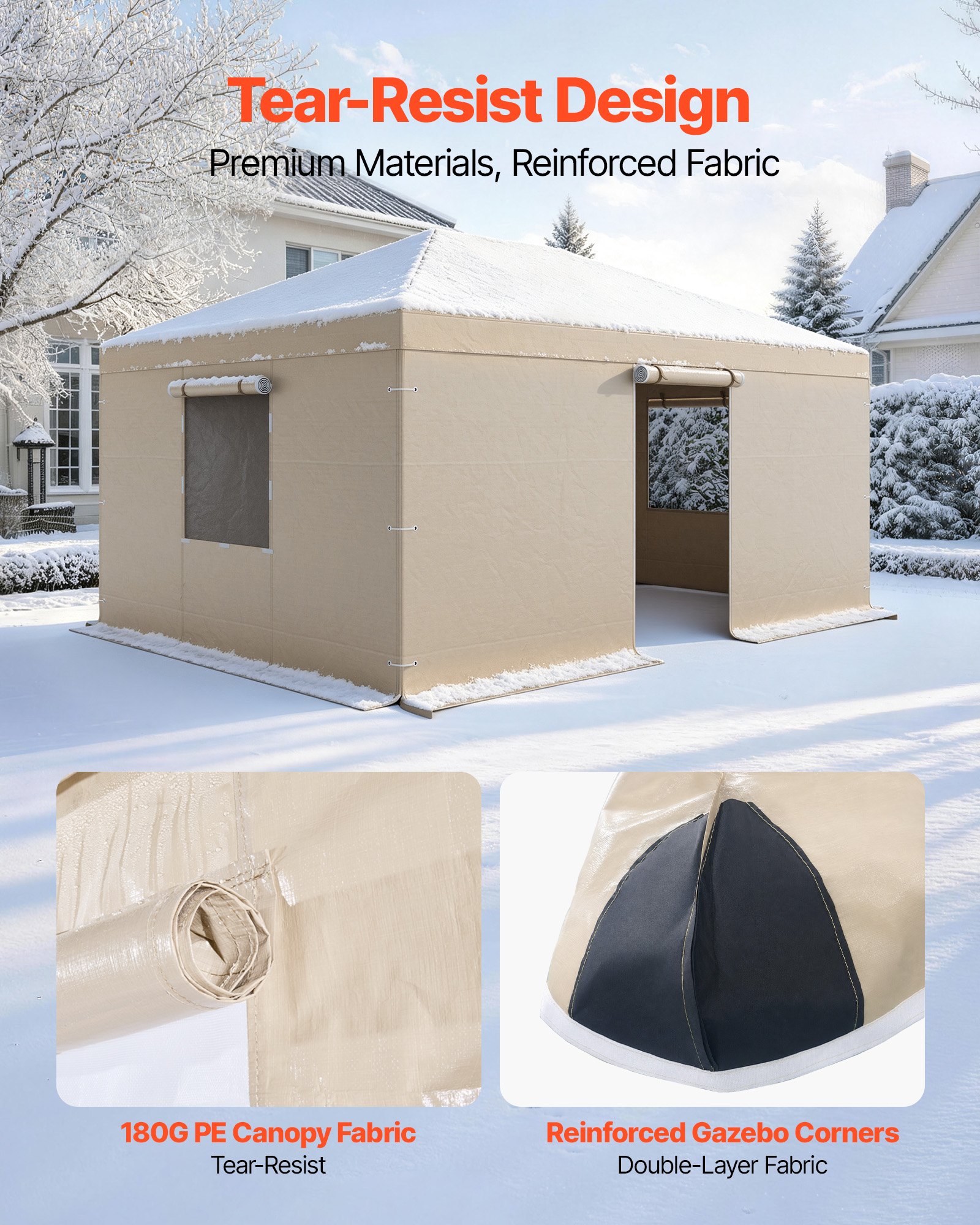 VEVOR Cubierta para Cenador de Invierno, 3,70 x 4,92 m, Cubierta de Cenador Resistente a la Intemperie con Paredes Laterales y Ventanas de Malla, Material de Polietileno, No Incluye Cenadores