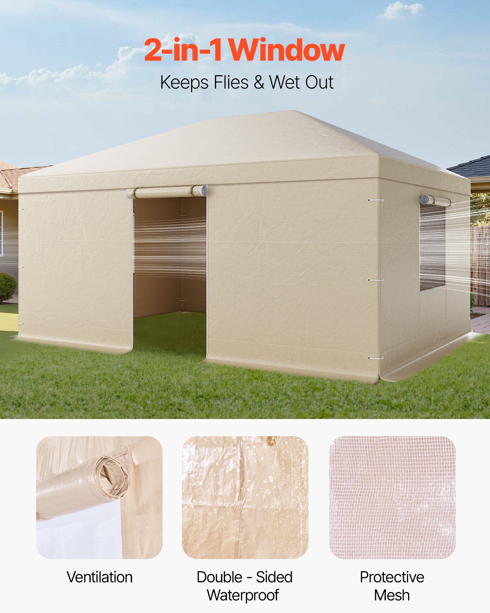 VEVOR Cubierta para Cenador de Invierno, 3,70 x 4,92 m, Cubierta de Cenador Resistente a la Intemperie con Paredes Laterales y Ventanas de Malla, Material de Polietileno, No Incluye Cenadores