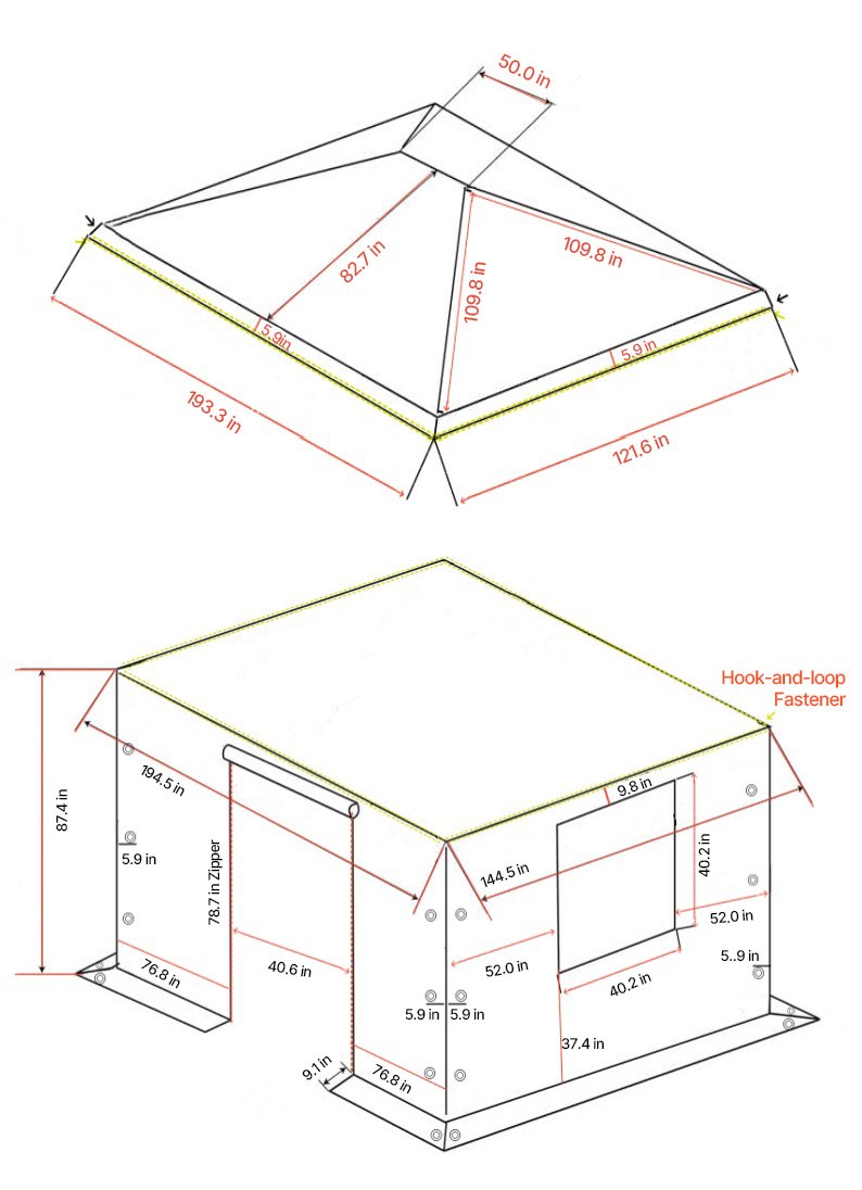 VEVOR Cubierta para Cenador de Invierno, 3,70 x 4,92 m, Cubierta de Cenador Resistente a la Intemperie con Paredes Laterales y Ventanas de Malla, Material de Polietileno, No Incluye Cenadores