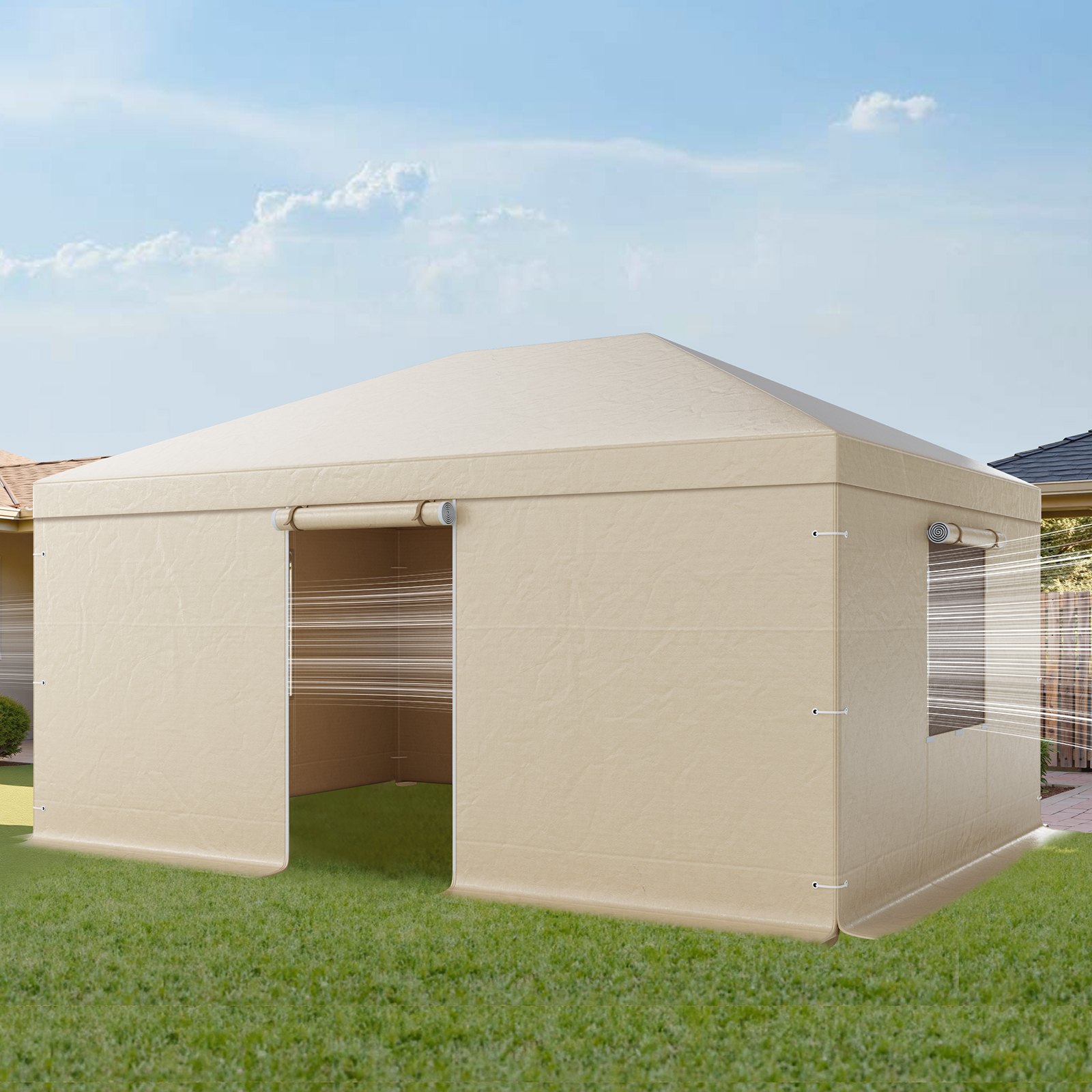 VEVOR Cubierta para Cenador de Invierno, 3,70 x 4,92 m, Cubierta de Cenador Resistente a la Intemperie con Paredes Laterales y Ventanas de Malla, Material de Polietileno, No Incluye Cenadores
