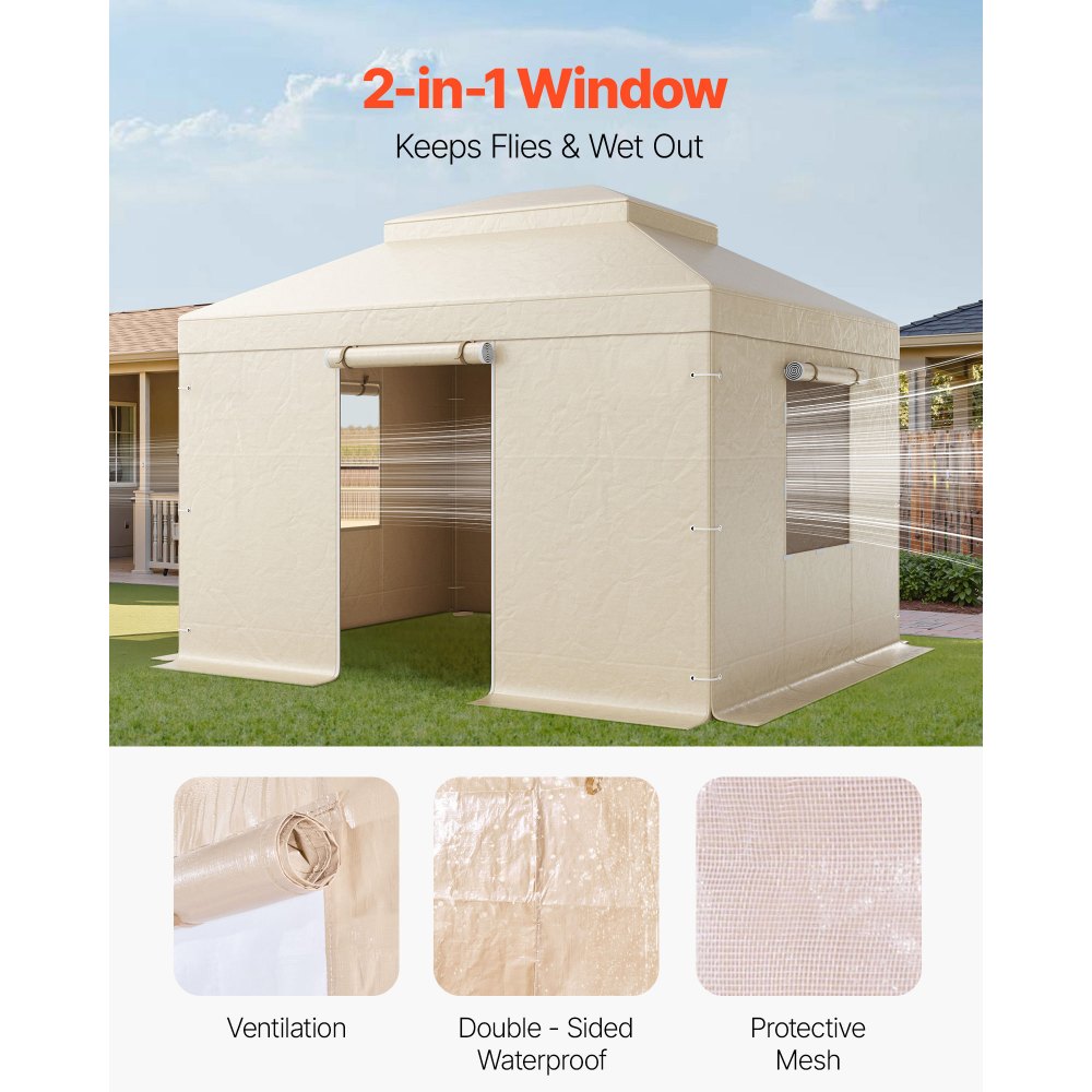 VEVOR Cubierta para Cenador de Invierno, Cubierta de Cenador con Laterales y Ventanas de Malla, Compatible con Cenadores de 2 Pisos de 3,05 x 3,65 m Material de Polietileno, Cenadores no Incluidos