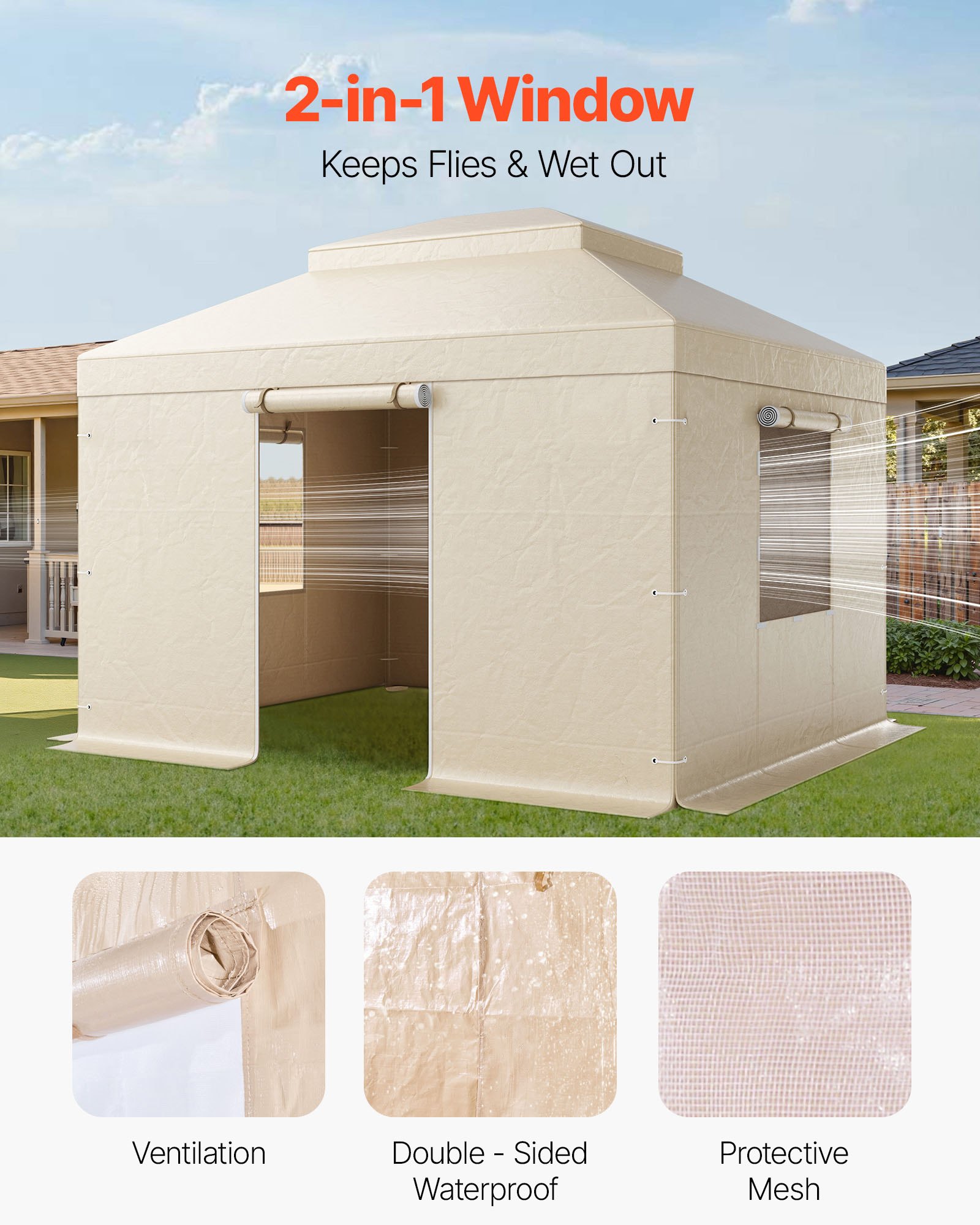 VEVOR Cubierta para Cenador de Invierno, Cubierta de Cenador con Laterales y Ventanas de Malla, Compatible con Cenadores de 2 Pisos de 3,05 x 3,65 m Material de Polietileno, Cenadores no Incluidos