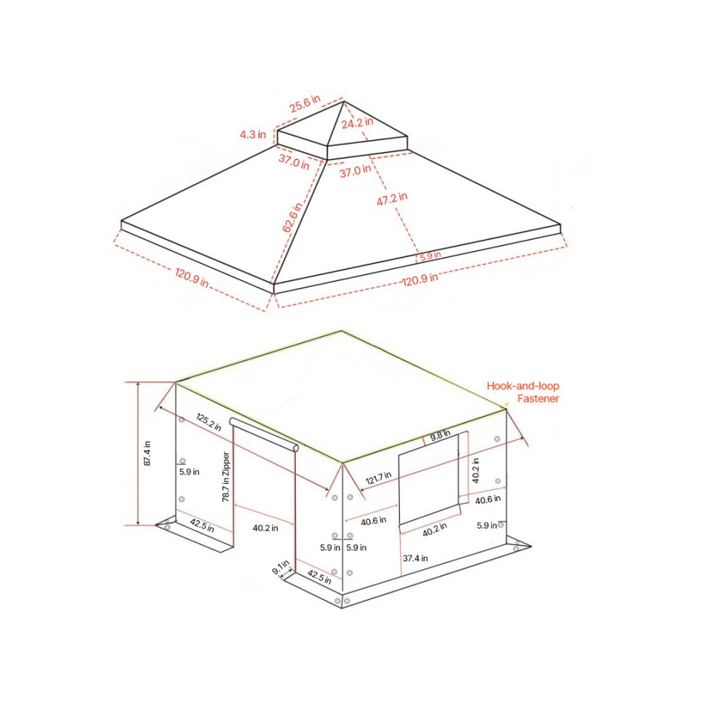 VEVOR Cubierta para Cenador de Invierno, Cubierta de Cenador con Laterales y Ventanas de Malla, Compatible con Cenadores de 2 Pisos de 3,05 x 3,05 m Material de Polietileno, Cenadores no Incluidos