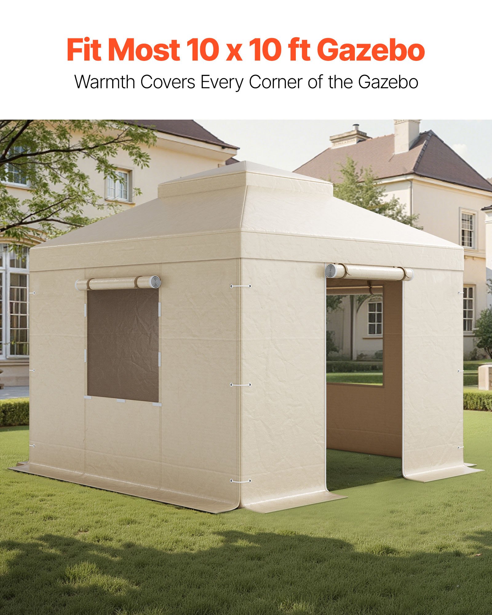 VEVOR Cubierta para Cenador de Invierno, Cubierta de Cenador con Laterales y Ventanas de Malla, Compatible con Cenadores de 2 Pisos de 3,05 x 3,05 m Material de Polietileno, Cenadores no Incluidos