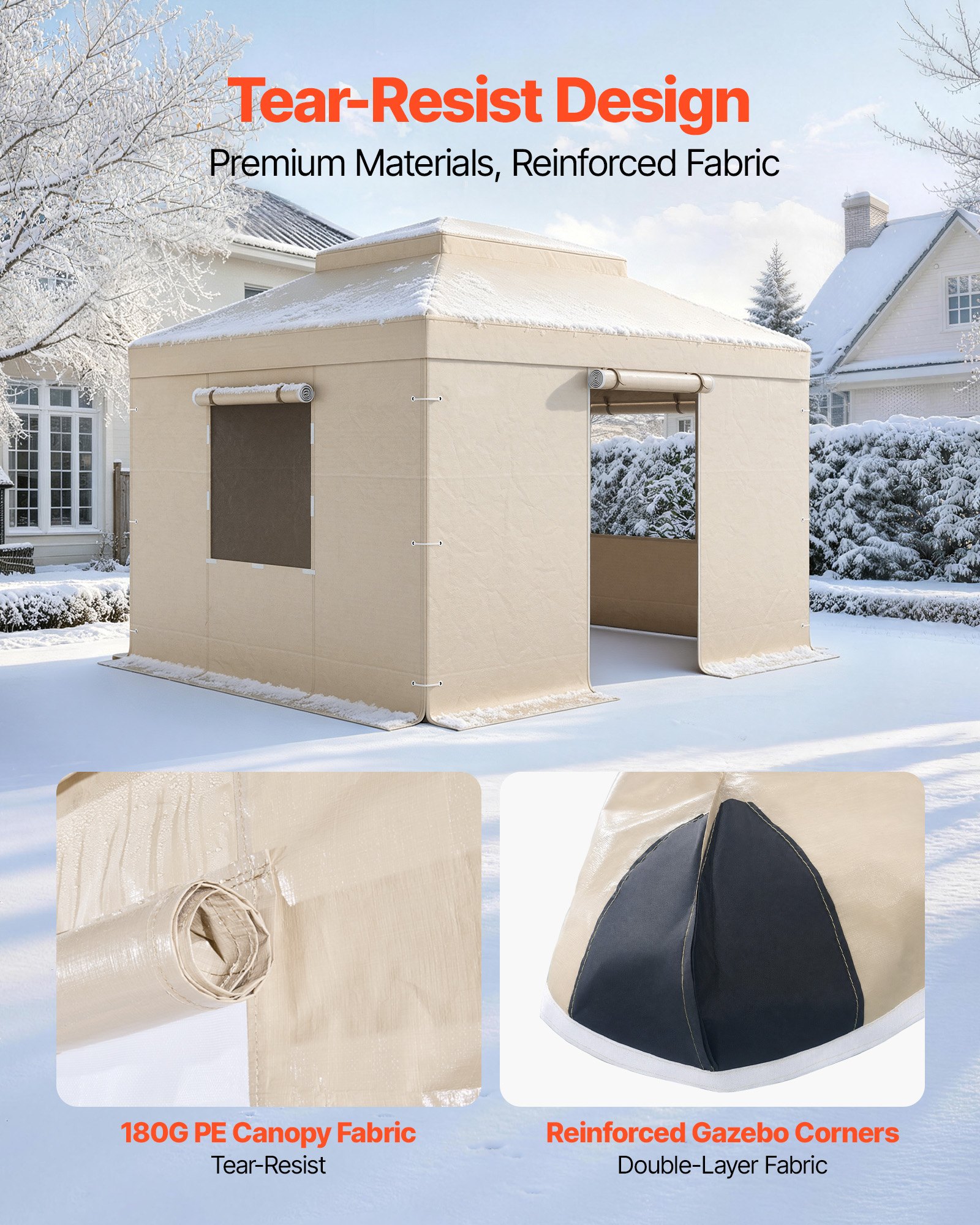 VEVOR Cubierta para Cenador de Invierno, Cubierta de Cenador con Laterales y Ventanas de Malla, Compatible con Cenadores de 2 Pisos de 3,05 x 3,05 m Material de Polietileno, Cenadores no Incluidos