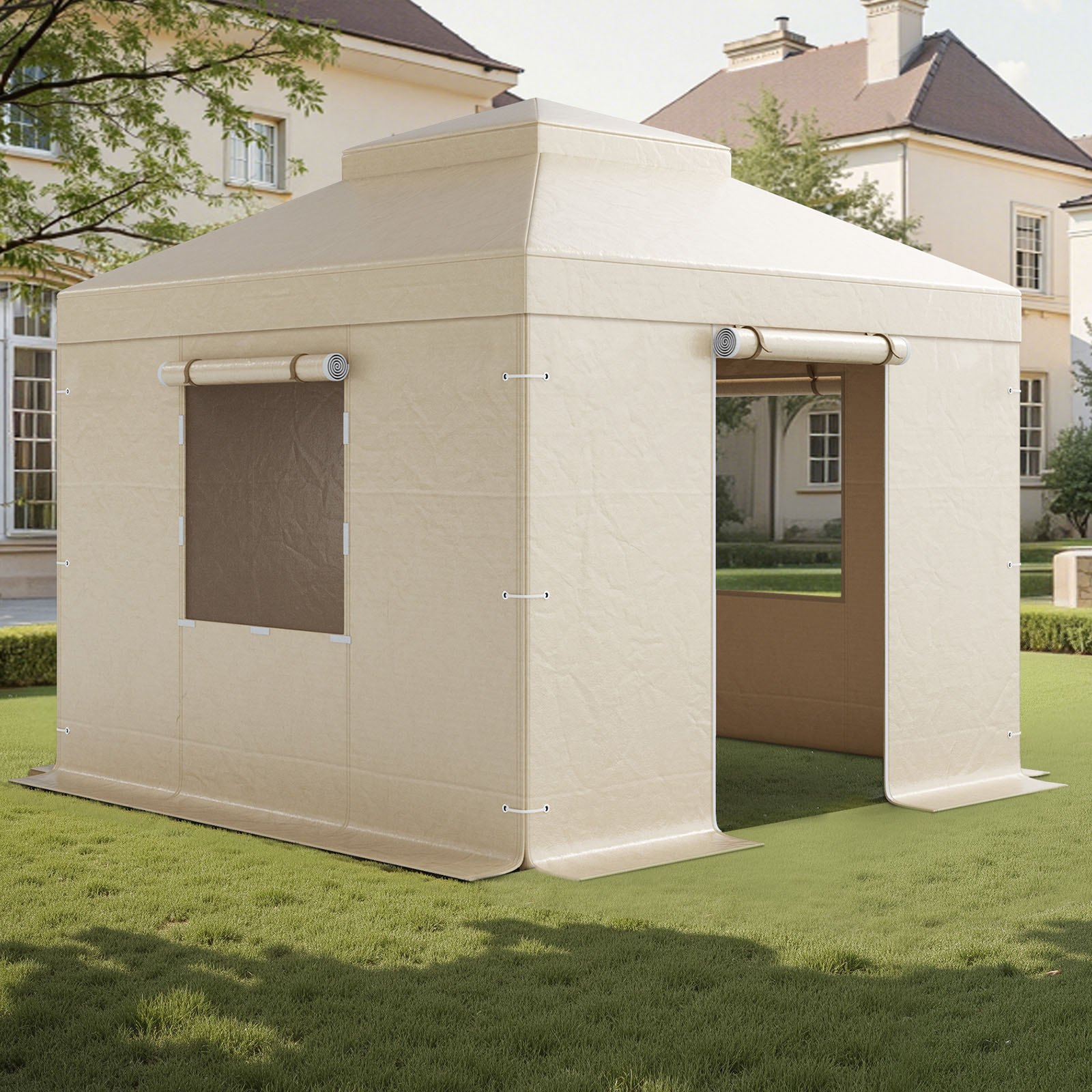 VEVOR Cubierta para Cenador de Invierno, Cubierta de Cenador con Laterales y Ventanas de Malla, Compatible con Cenadores de 2 Pisos de 3,05 x 3,05 m Material de Polietileno, Cenadores no Incluidos