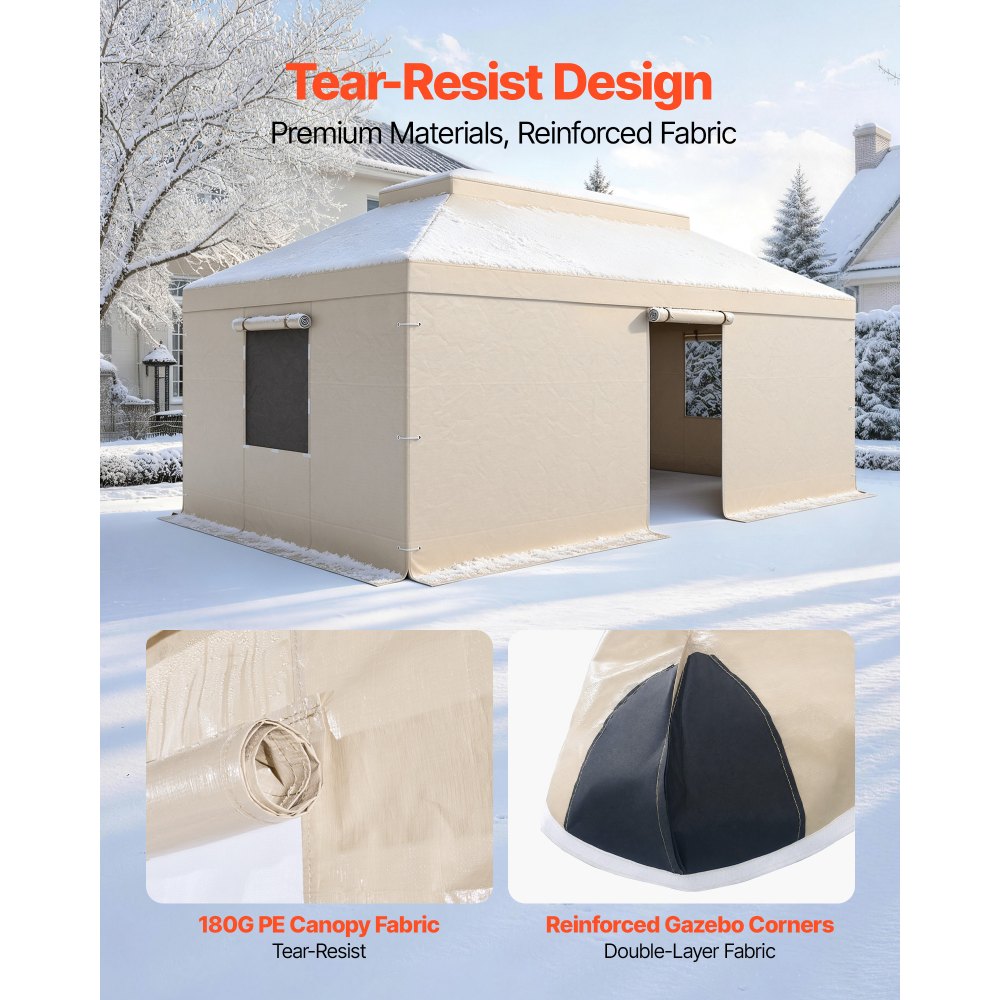 VEVOR Cubierta para Cenador de Invierno, Cubierta de Cenador con Laterales y Ventanas de Malla, Compatible con Cenadores de 2 Pisos de 3,66 x 4,87 m Material de Polietileno, Cenadores no Incluidos