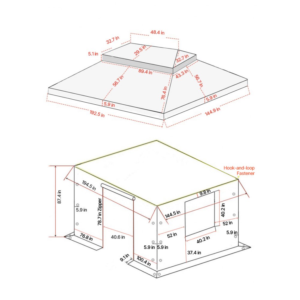 VEVOR Cubierta para Cenador de Invierno, Cubierta de Cenador con Laterales y Ventanas de Malla, Compatible con Cenadores de 2 Pisos de 3,66 x 4,87 m Material de Polietileno, Cenadores no Incluidos