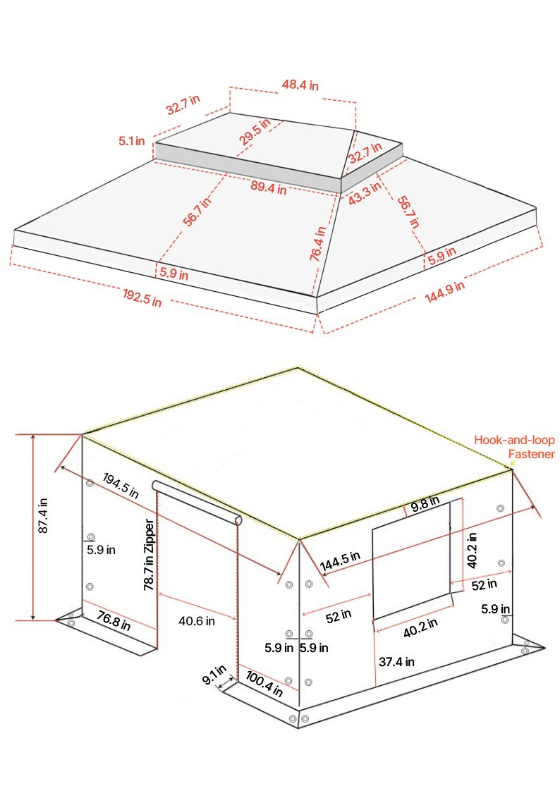 VEVOR Cubierta para Cenador de Invierno, Cubierta de Cenador con Laterales y Ventanas de Malla, Compatible con Cenadores de 2 Pisos de 3,66 x 4,87 m Material de Polietileno, Cenadores no Incluidos