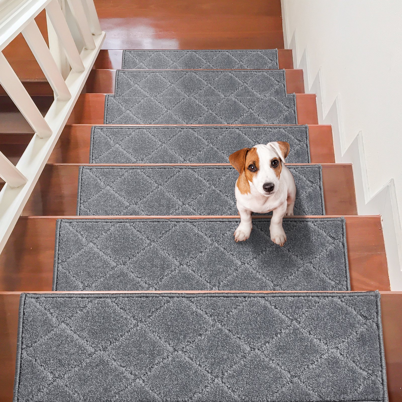 VEVOR Alfombras de Escalera Antideslizantes 71,6x23,2 cm 15 Piezas Alfombras de Escalera Lavables a Máquina Grosor de 11mm Alfombras de Seguridad Insonorizadas para Niños Mayores Perros Interior, Gris