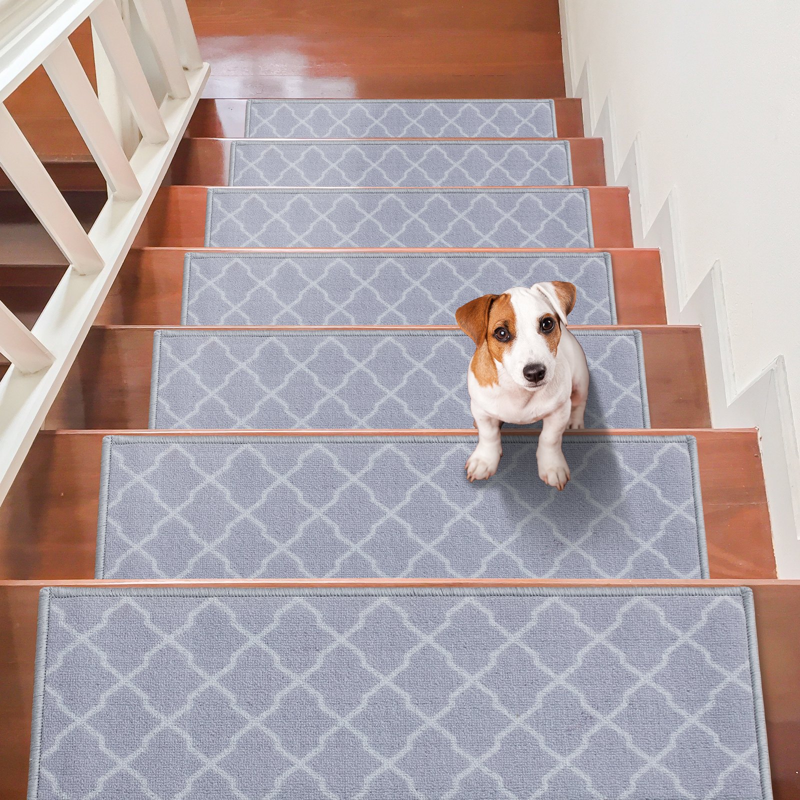 VEVOR Alfombras de Escalera Antideslizantes 71,2x22,8 cm 15 Piezas Alfombras de Escalera Lavables a Máquina Grosor de 11 mm Alfombras de Seguridad Insonorizadas para Niños Mayores Perros, Gris Claro