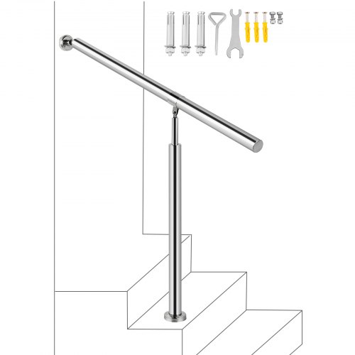 VEVOR Barandilla Escalera Pasamanos de Escaleras 80x90cm Pasamanos de Acero Inoxidable Pasamanos con Soporte y Tacos Metálicos Barandillas de Acero