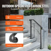 VEVOR Pasamanos Escalera Negro Barandilla De Escalera Barandas Para Interiores Y Exteriores