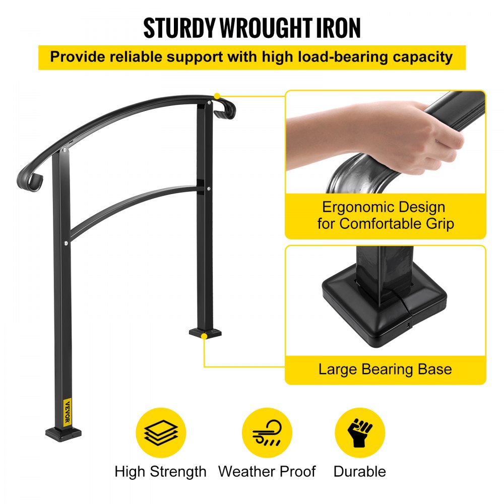Barandilla de Hierro 52,5 cm Pasamanos Escaleras 3 Pasos Baranda Exterior Ángulo Parapeto Negro para Escalones de Hormigón Balcones Jardines Edificios Hoteles Garajes