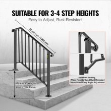 VEVOR Pasamanos Escalera Barandilla Para Escaleras Ajuste 3 O 4 Pasos Escalon De Hormigón Para Edificios
