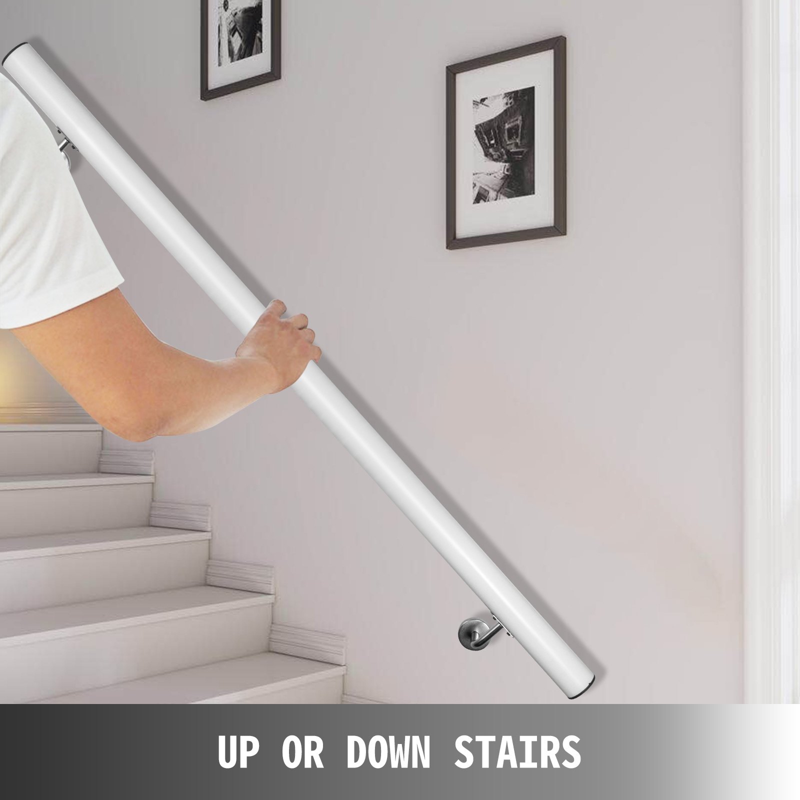 VEVOR Pasamanos Escalera 91 cm, Barandilla Escalera 91 cm, Pasamanos para Escaleras, Pasamanos de Pared, Montaje en Pared, de Aluminio, Color Blanco, para Escaleras Interiores y Exteriores, Loft